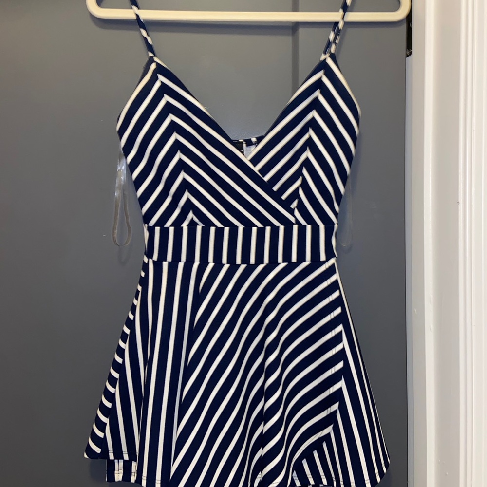 blue & white striped romper